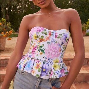 Vici Floral Strapless Corset Peplum Top